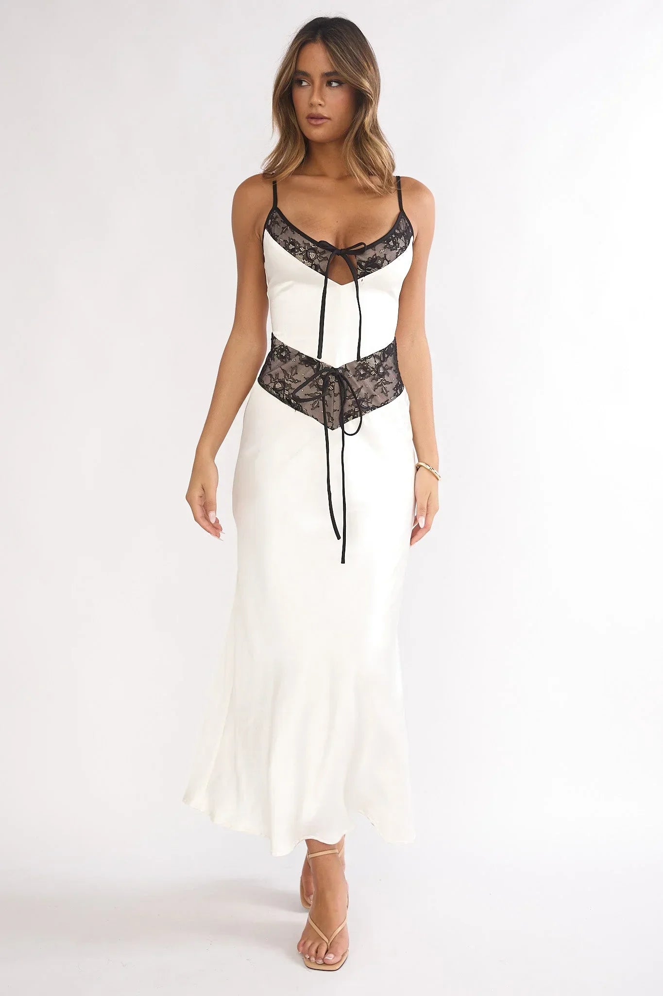 Luna Lace Trim Maxi Dress Oyster