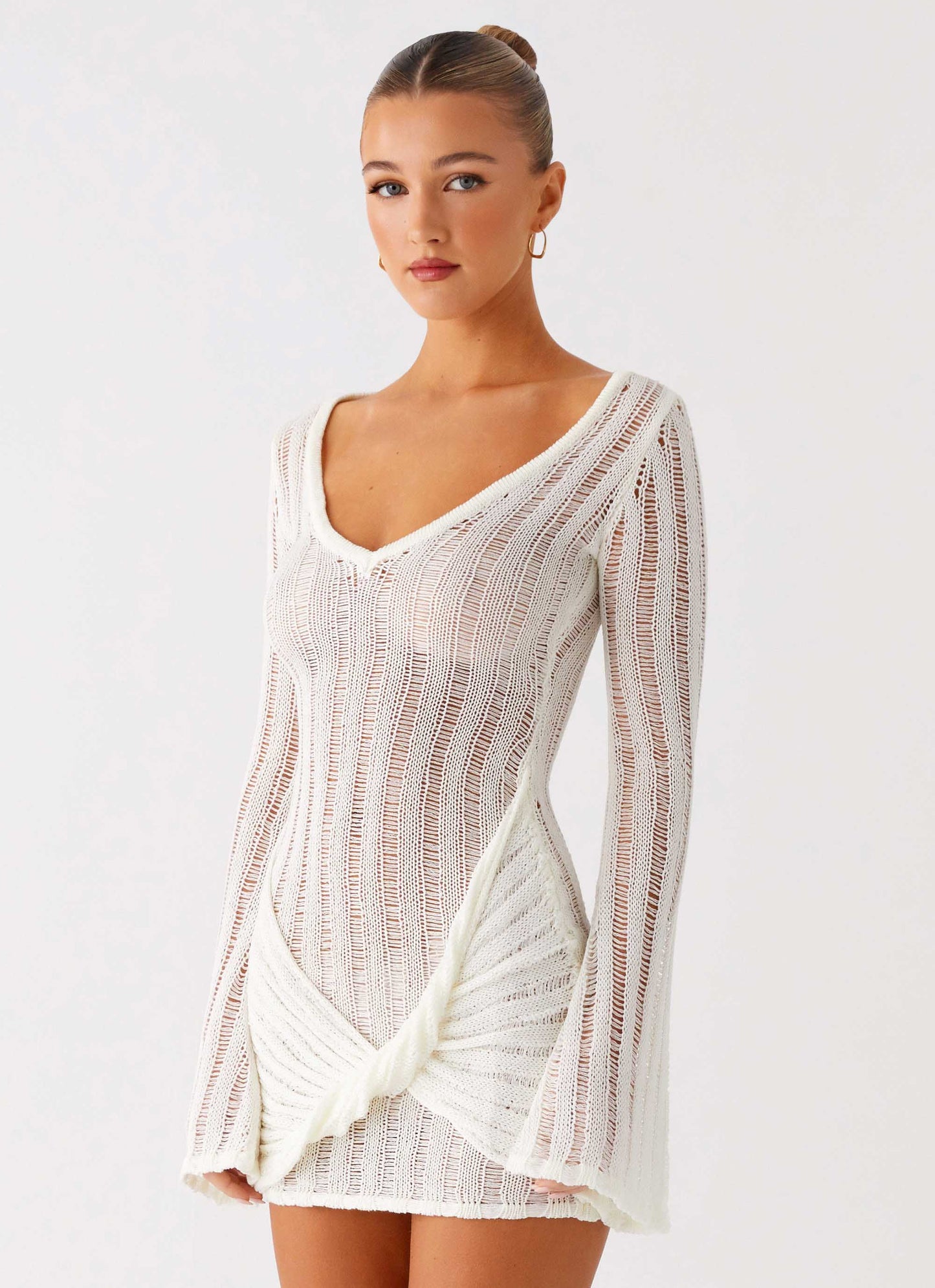 Sorelle Long Sleeve Twist Mini Dress - Ivory