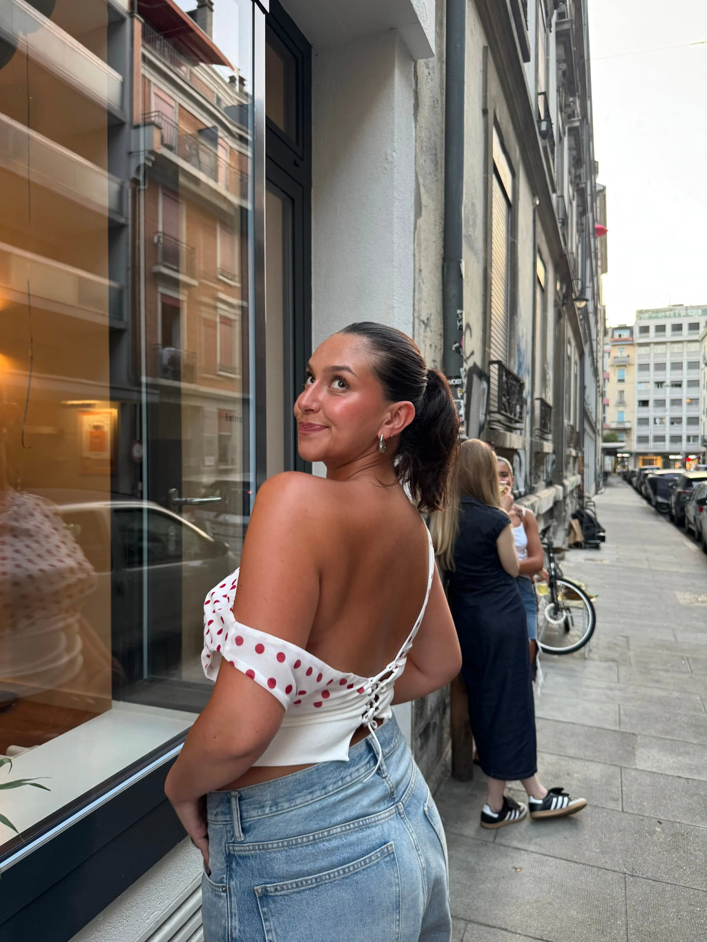 Sienna Draped Polka Dot Crop Top
