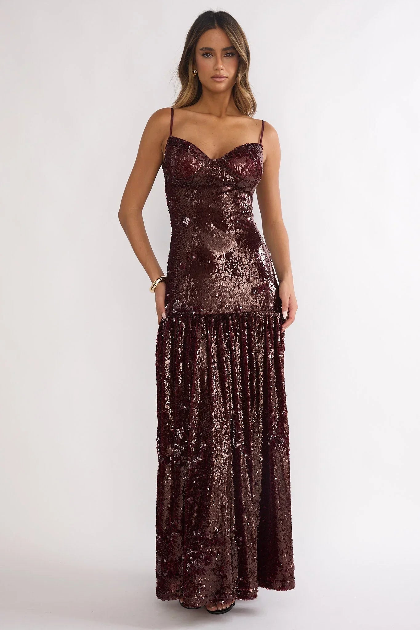 Miller Sequin Maxi Dress Burgundy
