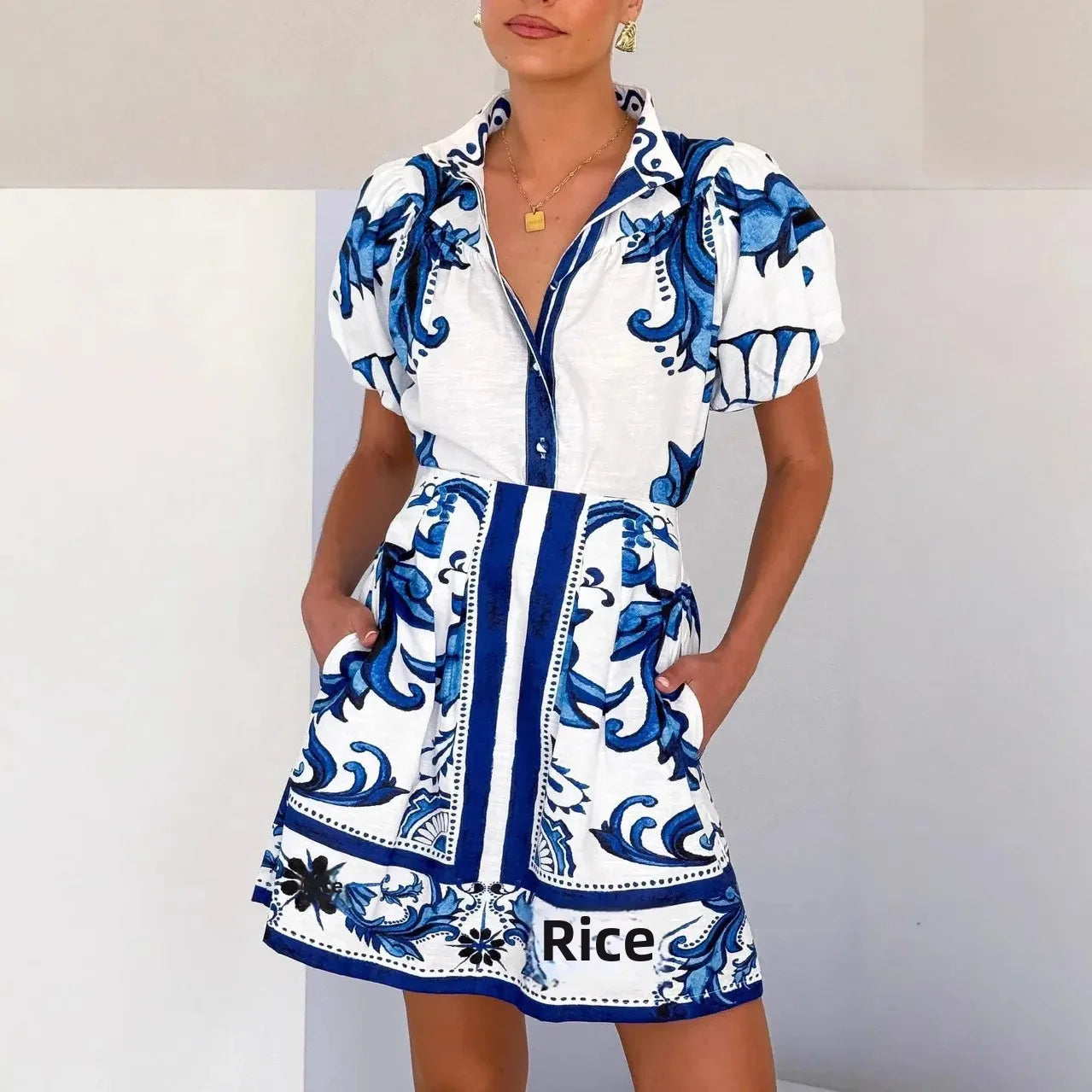 Duttini | Linen Floral Cocktail Dress Set (Top & Skirt)