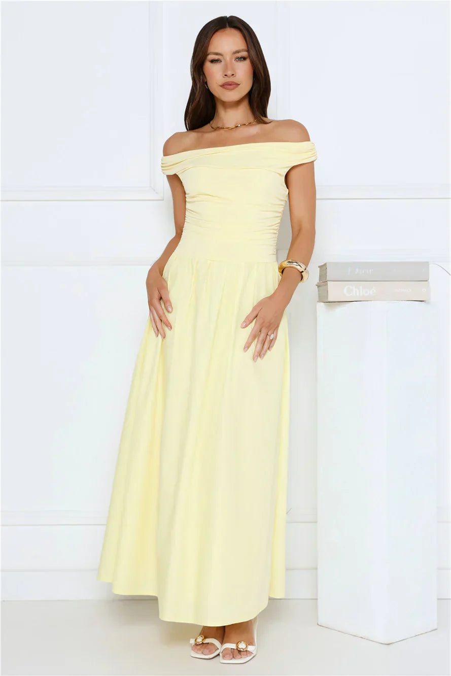 Camellia Charm Off Shoulder Maxi Dress Yellow