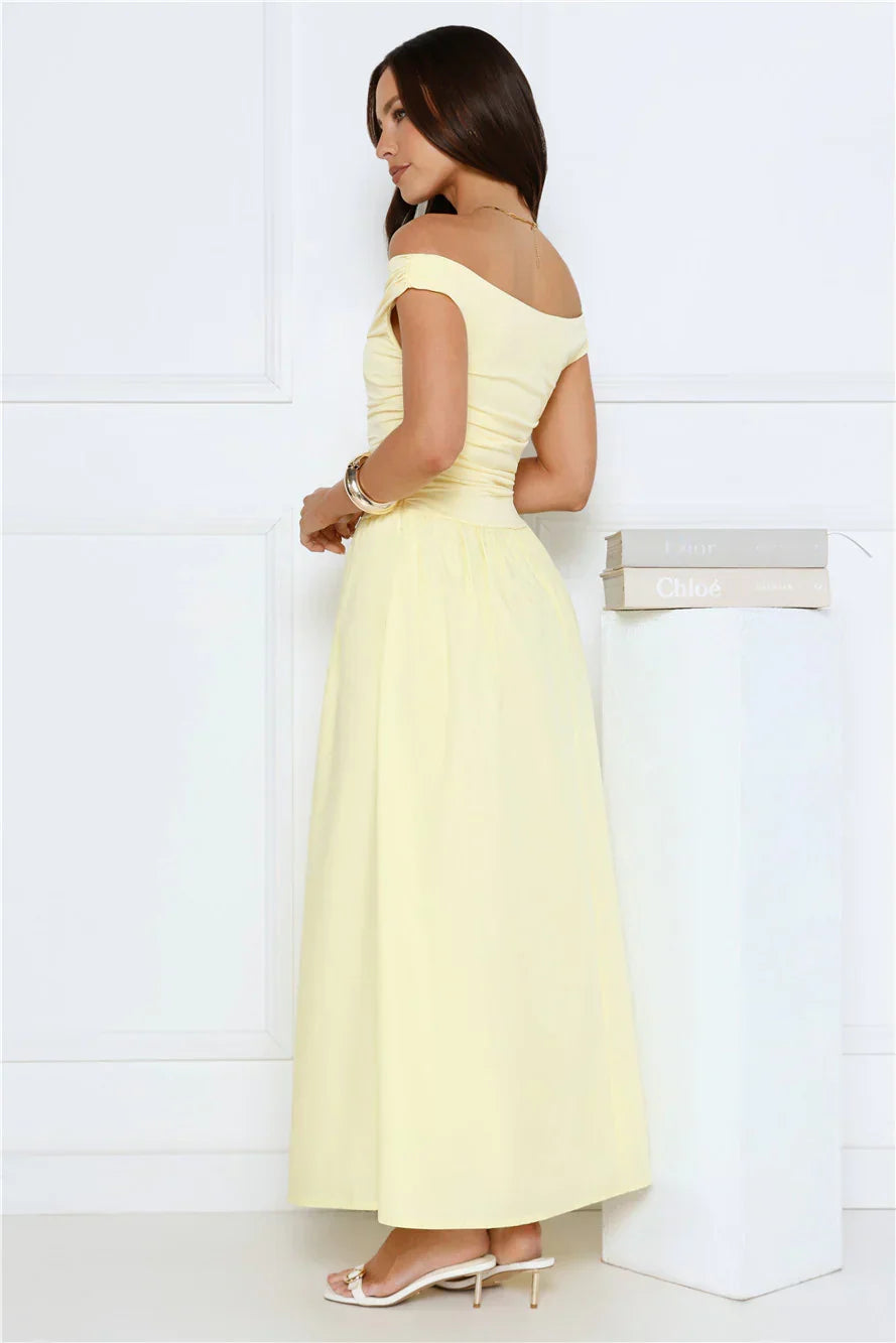 Camellia Charm Off Shoulder Maxi Dress Yellow