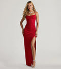 Amirah Formal Glitter Cowl Neck Column Dress