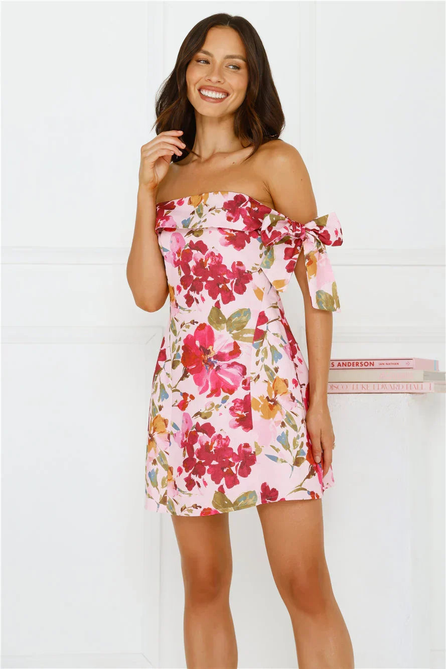 Luxe Seraphina Off Shoulder Mini Dress Pink