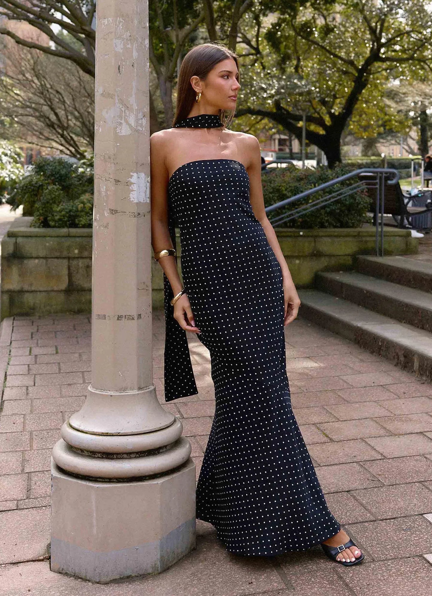 Pagoda Maxi Dress Black Polkadot