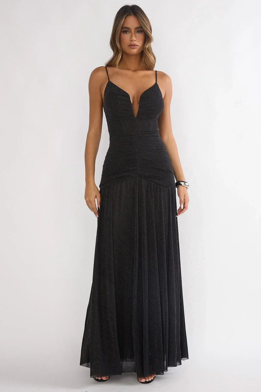 Orizel Pintuck Maxi Dress Black