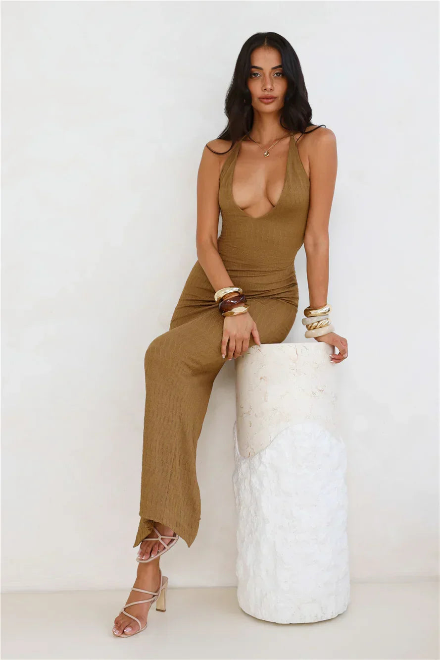 Winnie Halter Maxi Dress Brown