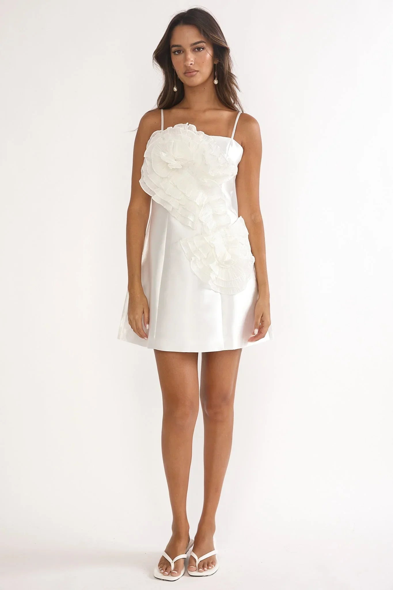 Cosmique Ruffle Mini Dress White