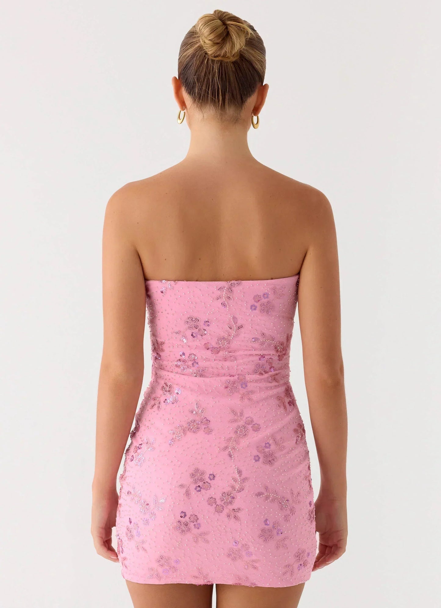 Push Back Beaded Sequin Mini Dress - Pink