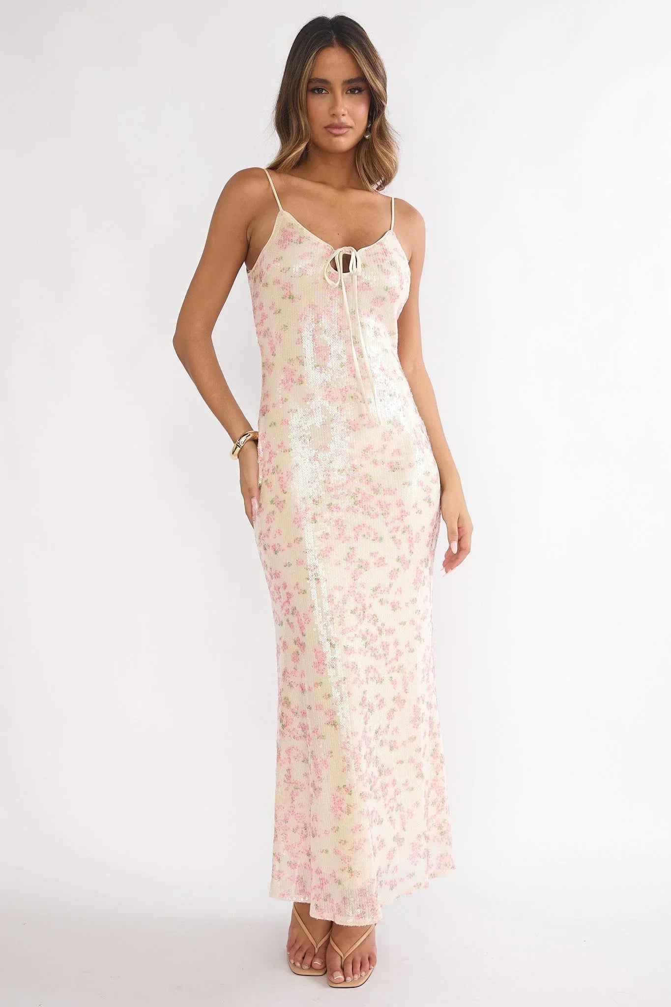 Marielle Sequin Maxi Dress Floral Pink