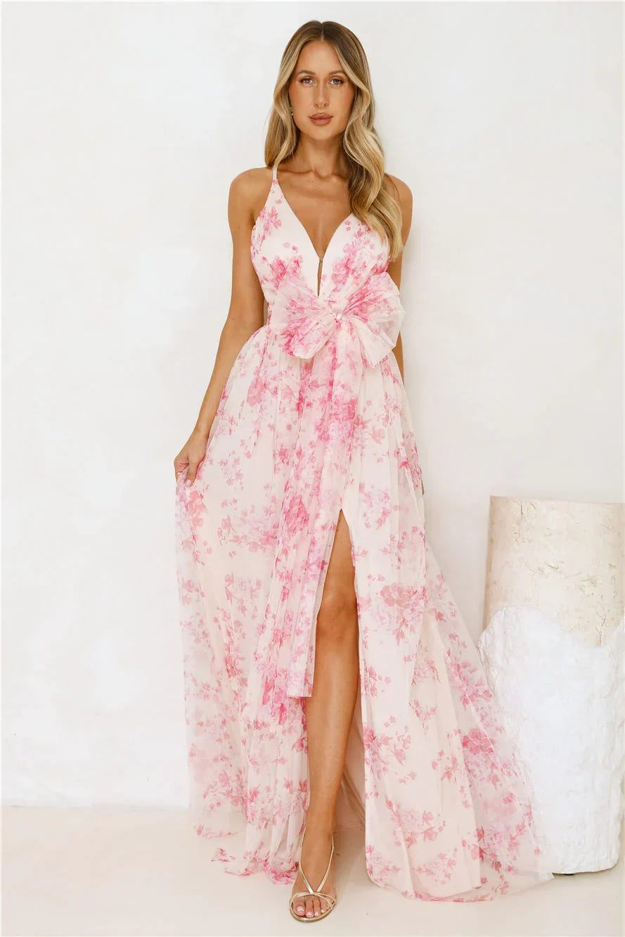Enchanted Petals Maxi Dress Fuchsia