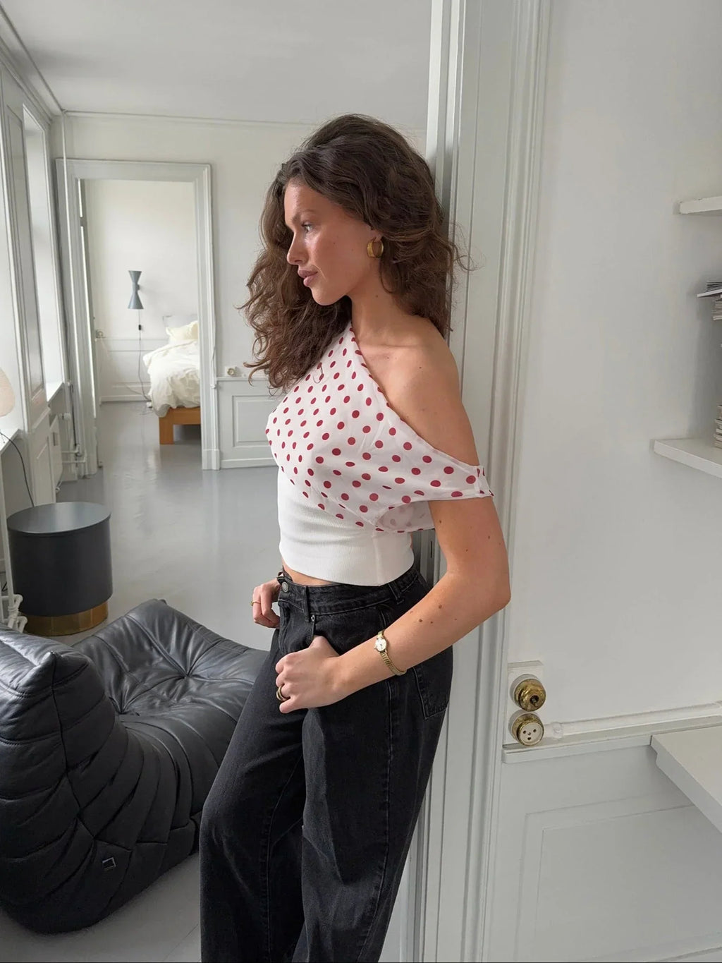 Sienna Draped Polka Dot Crop Top