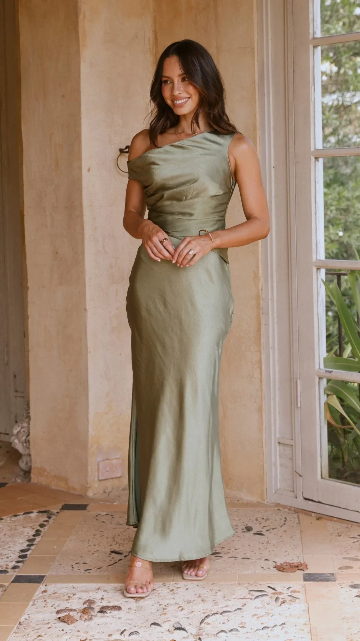 Sage Ruched Maxi Dress