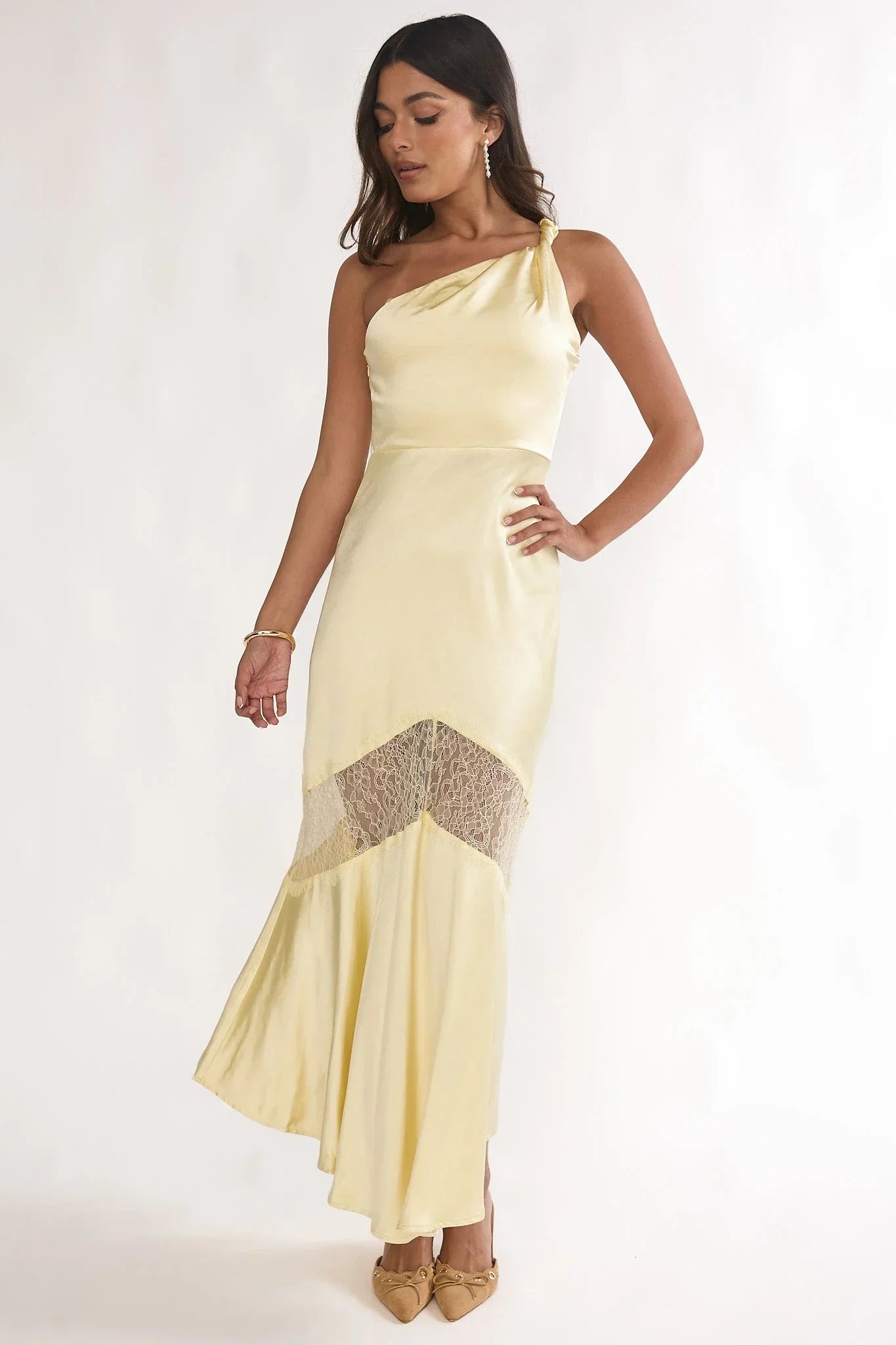Avielle Lace One Shoulder Maxi Dress Butter
