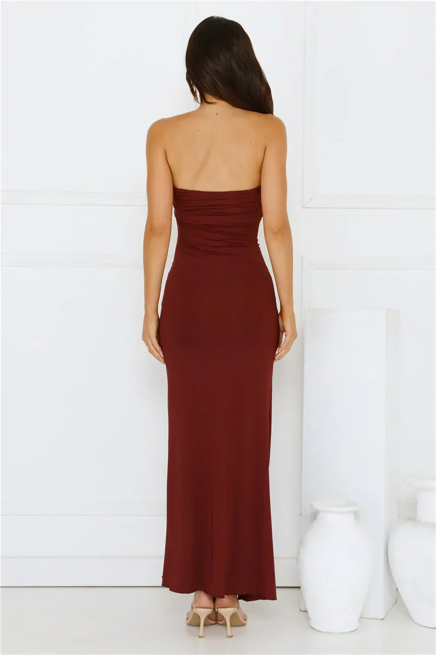 Sunshine Shuffle Strapless Maxi Dress Burgundy