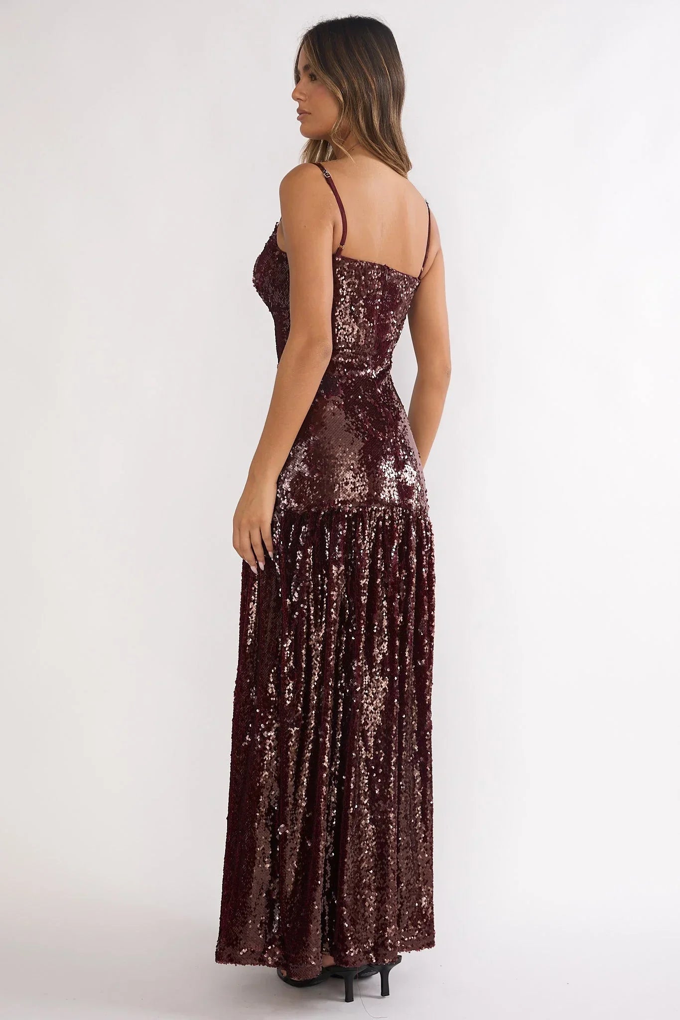 Miller Sequin Maxi Dress Burgundy