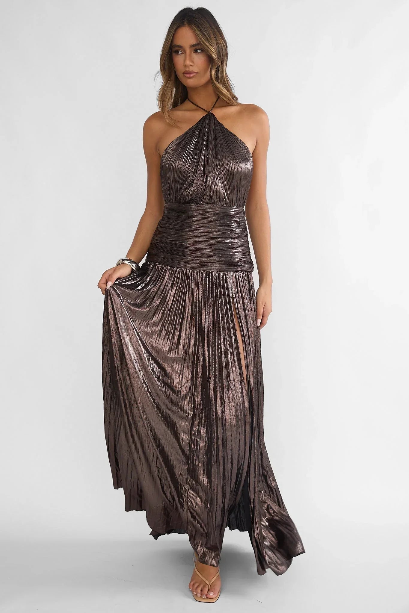 Ahmara Pleated Maxi Dress Gunmetal