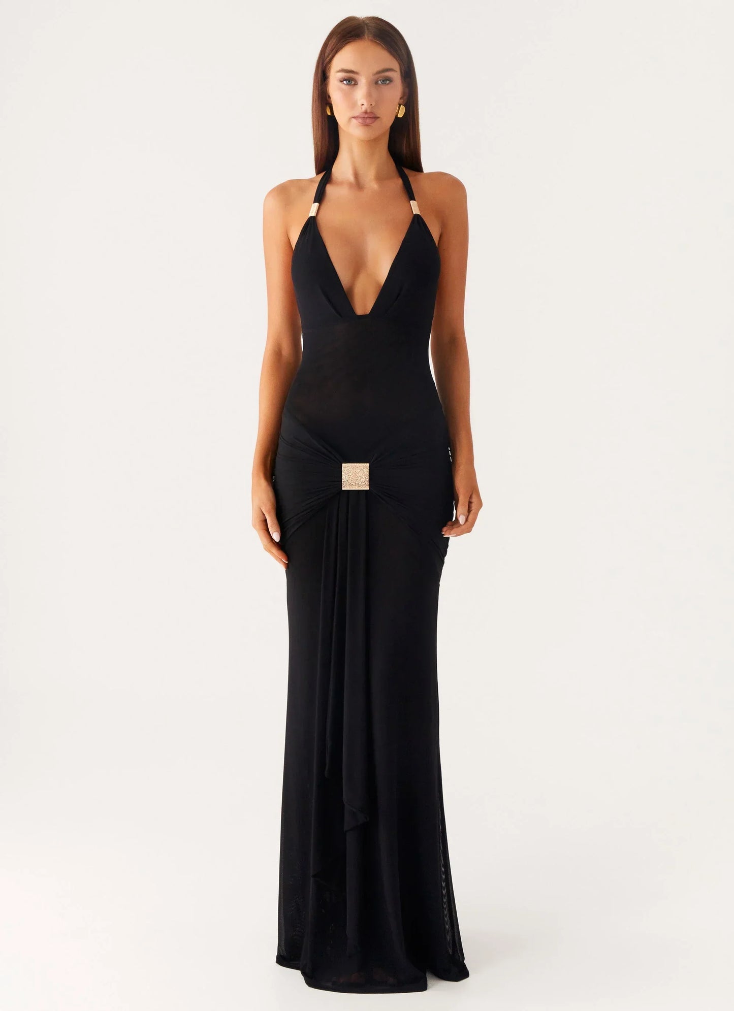 Miyah Halter Hardware Maxi Dress - Black