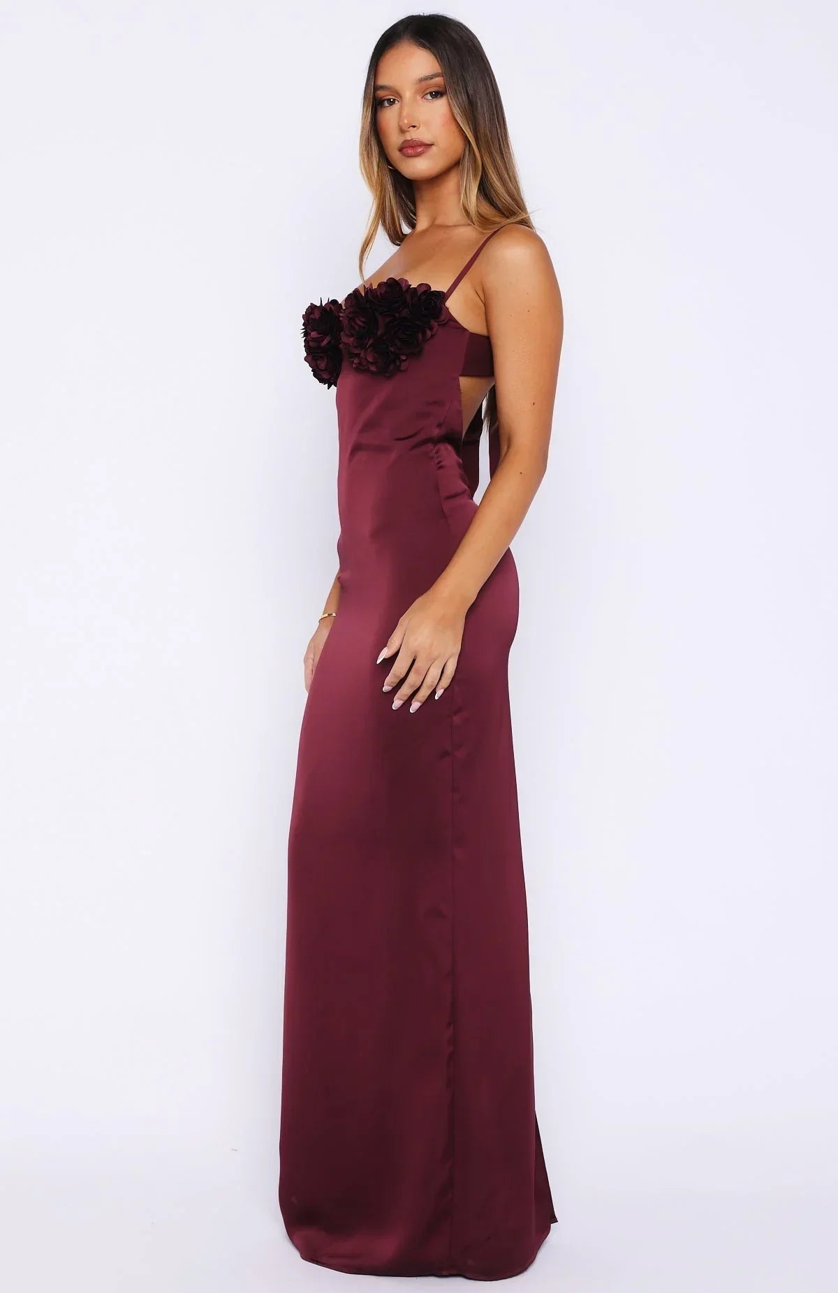 Burgundy Petal Maxi Dress