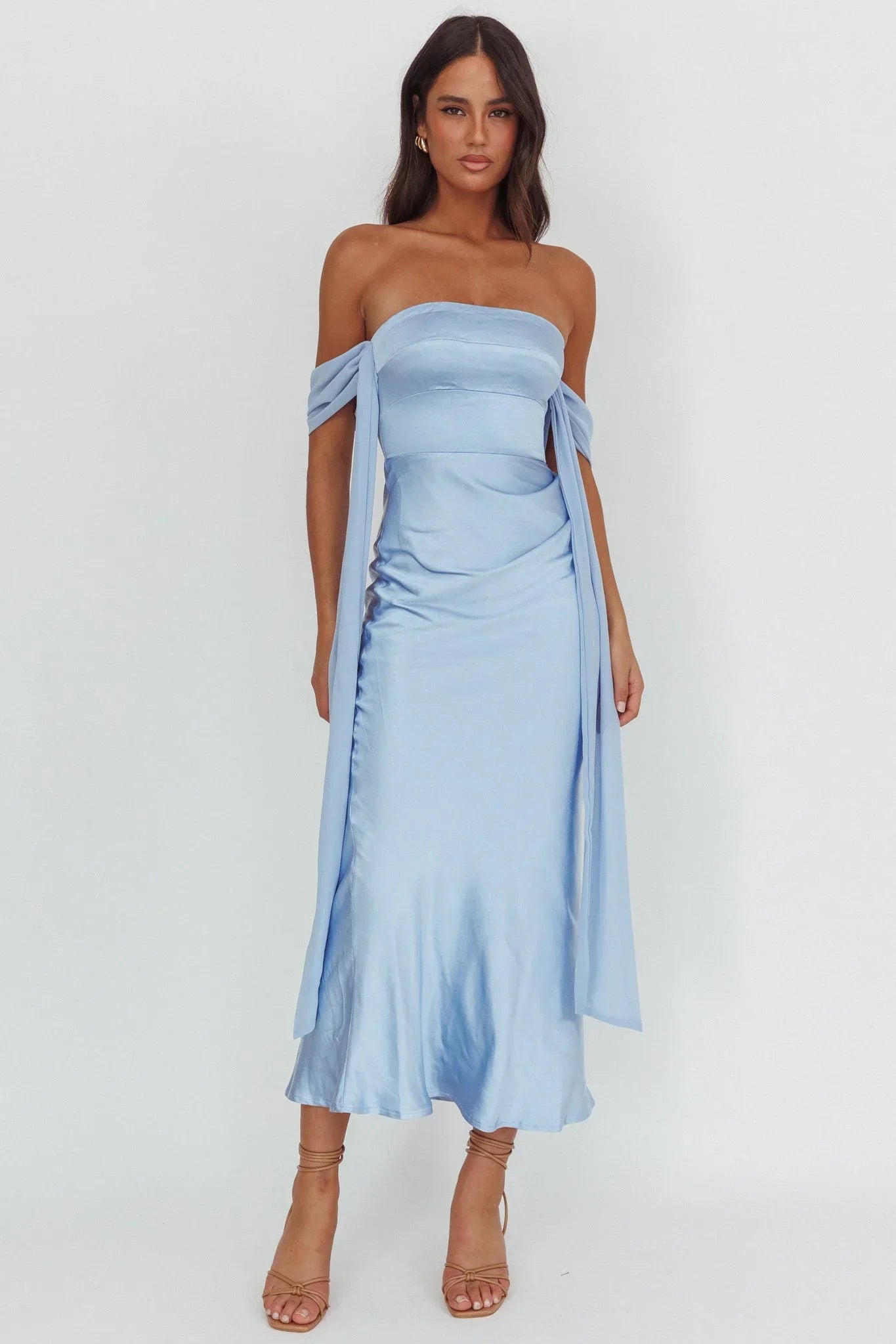 Odayah Draped Sleeve Midi Dress Blue