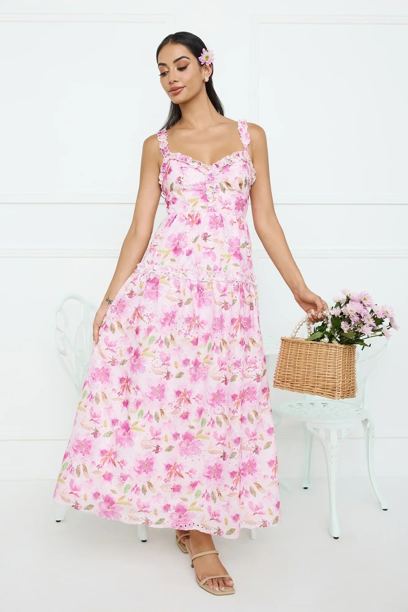 Ballet Bloom Embroidered Maxi Dress Pink