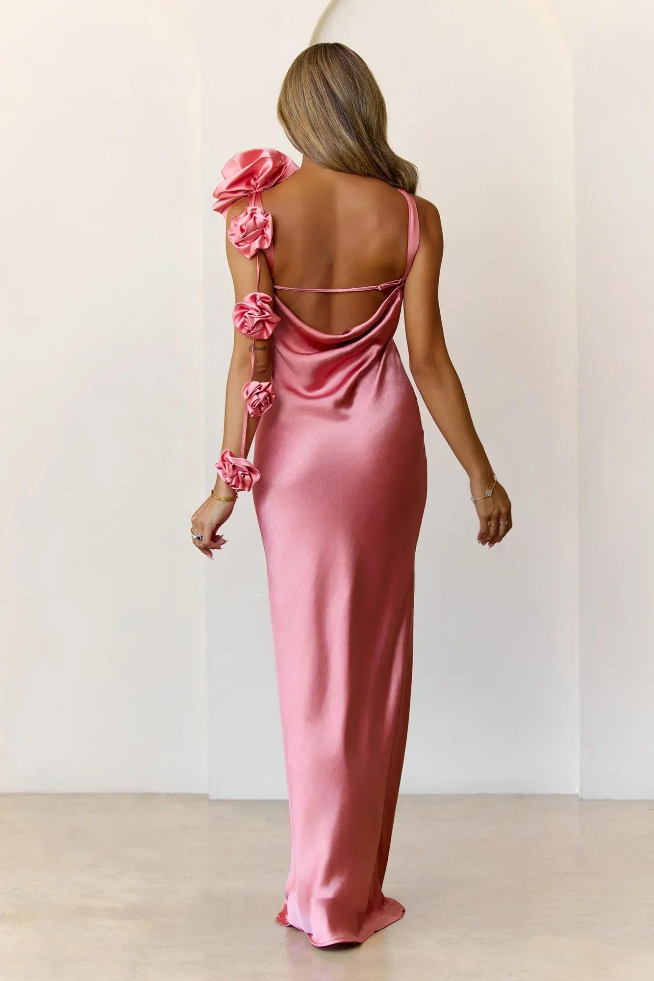 Petal Perfect Satin Maxi Dress Rose