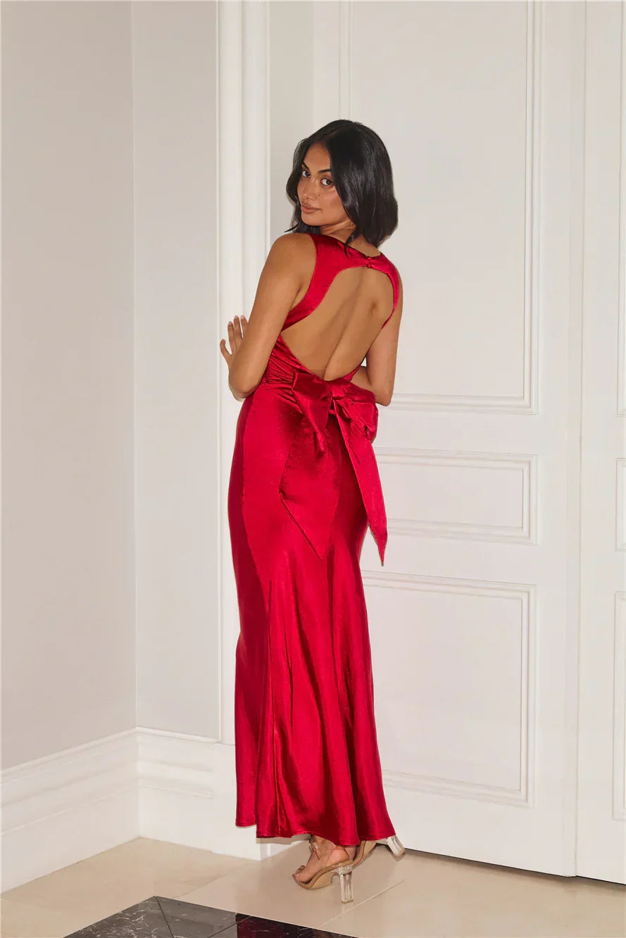 Electric Energy Satin Maxi Dress Red