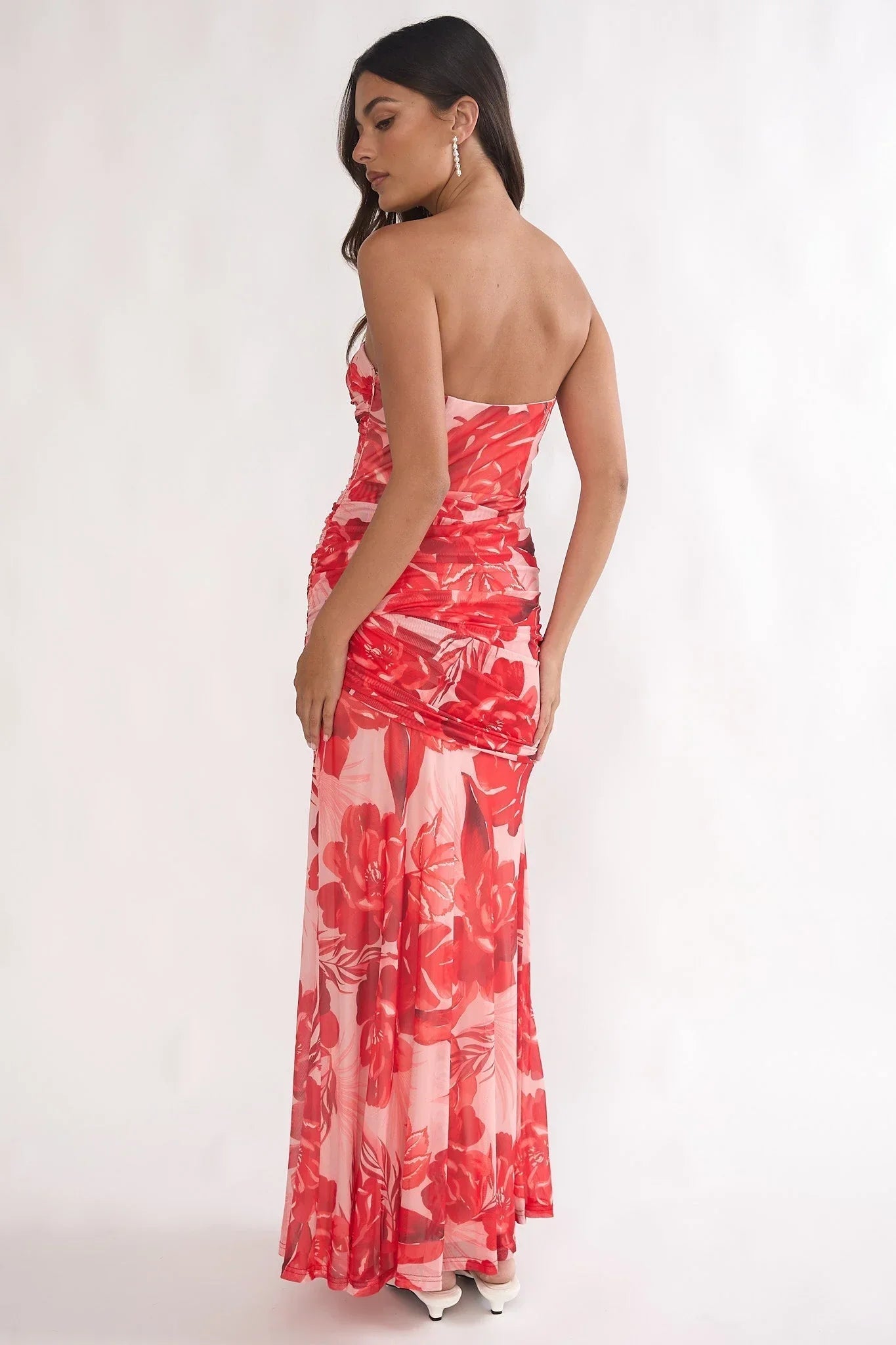 Kallira Ruched Maxi Dress Floral Red