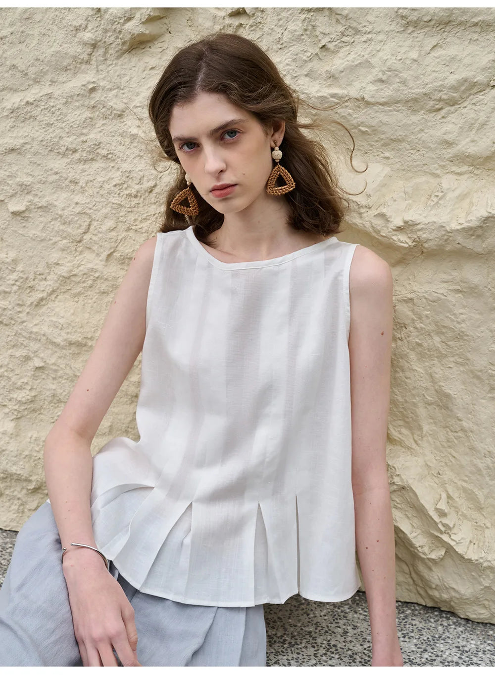 Duttini | Pleated Hem Linen Top