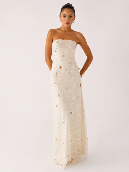 Orelli Shell Sequin Knit Maxi Dress - Ivory