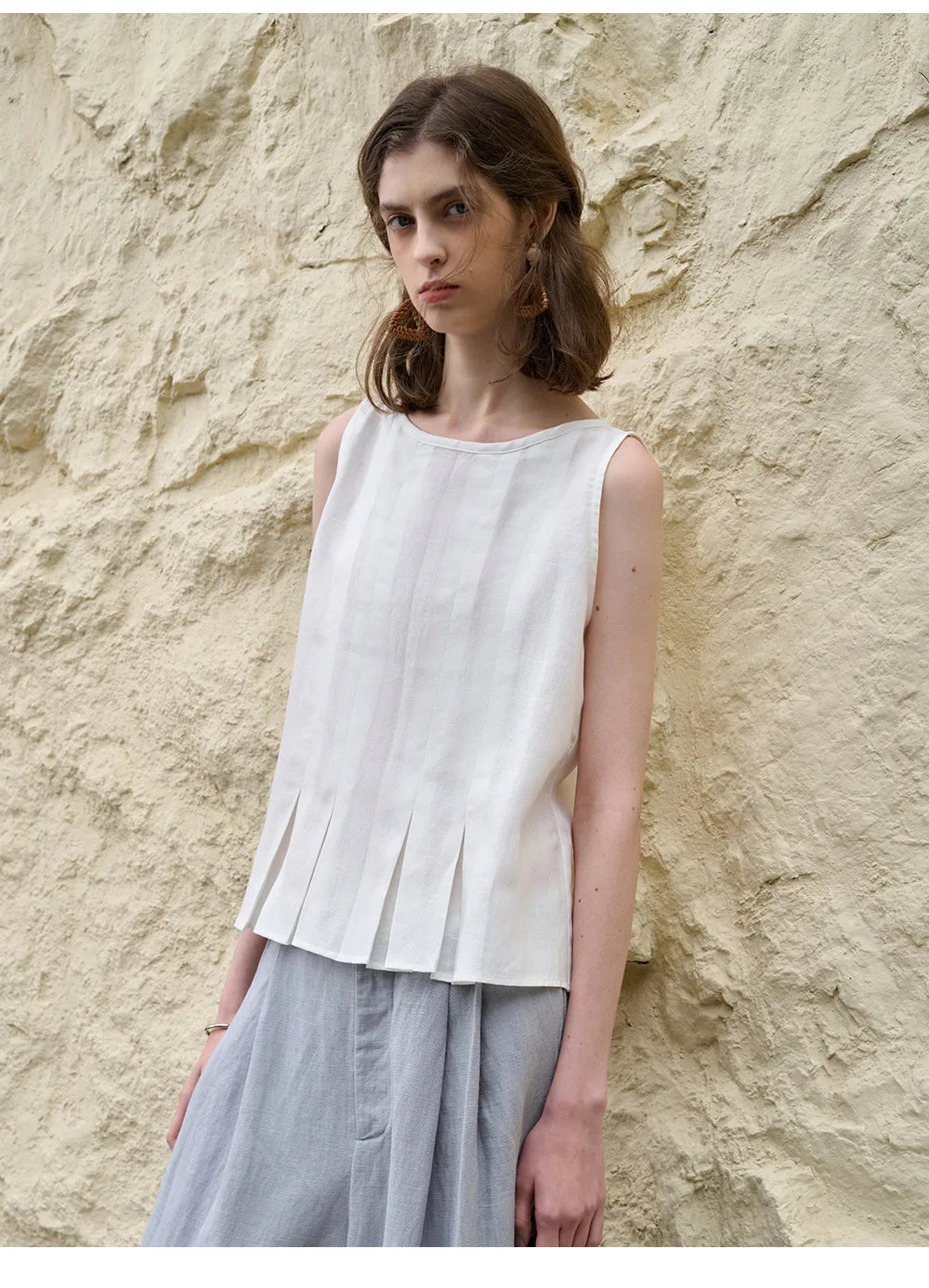 Duttini | Pleated Hem Linen Top