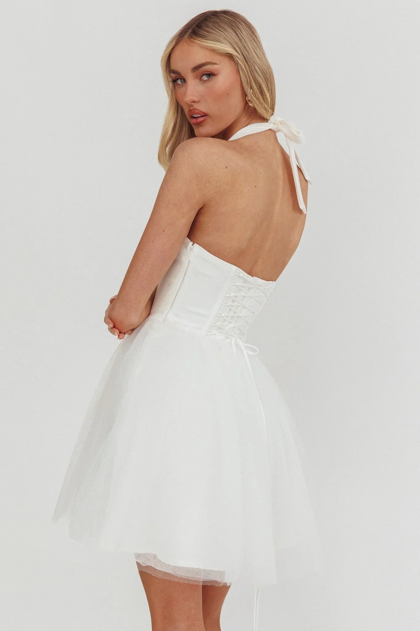 Princessa Halter Mini Dress White