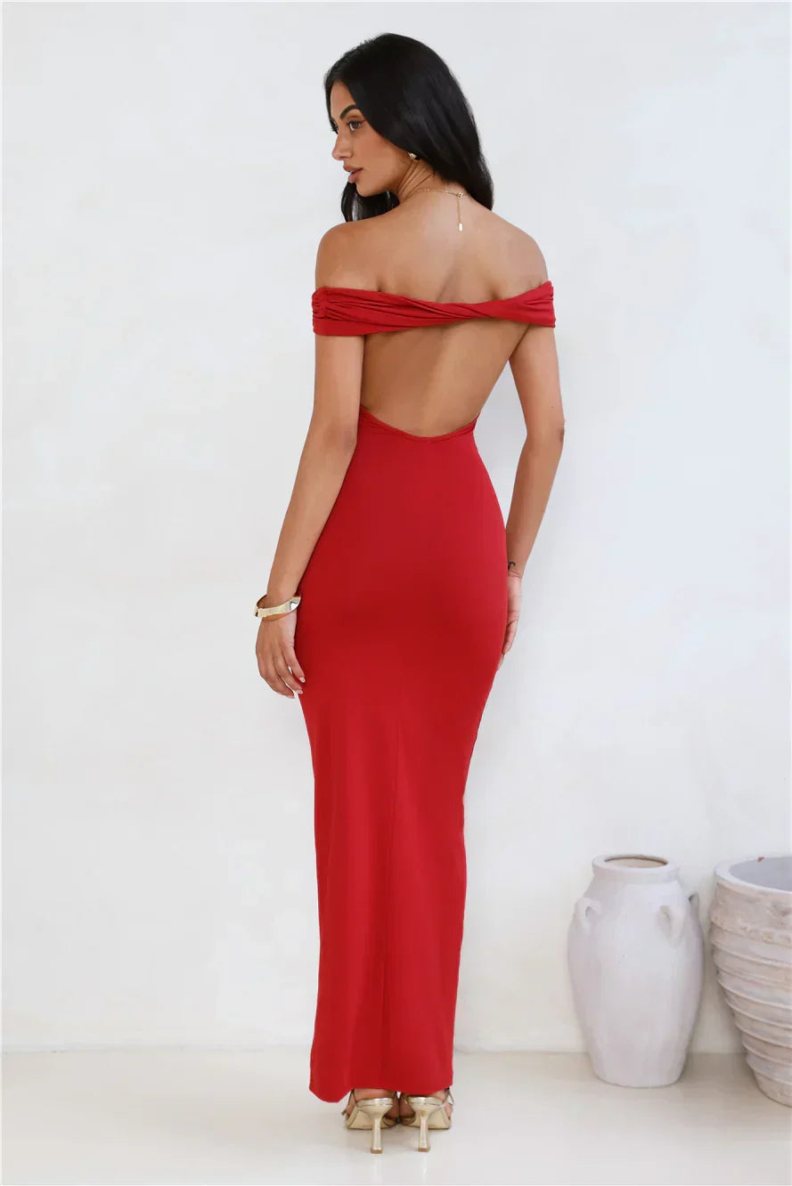 Soft Whispers Off Shoulder Maxi Dress Red