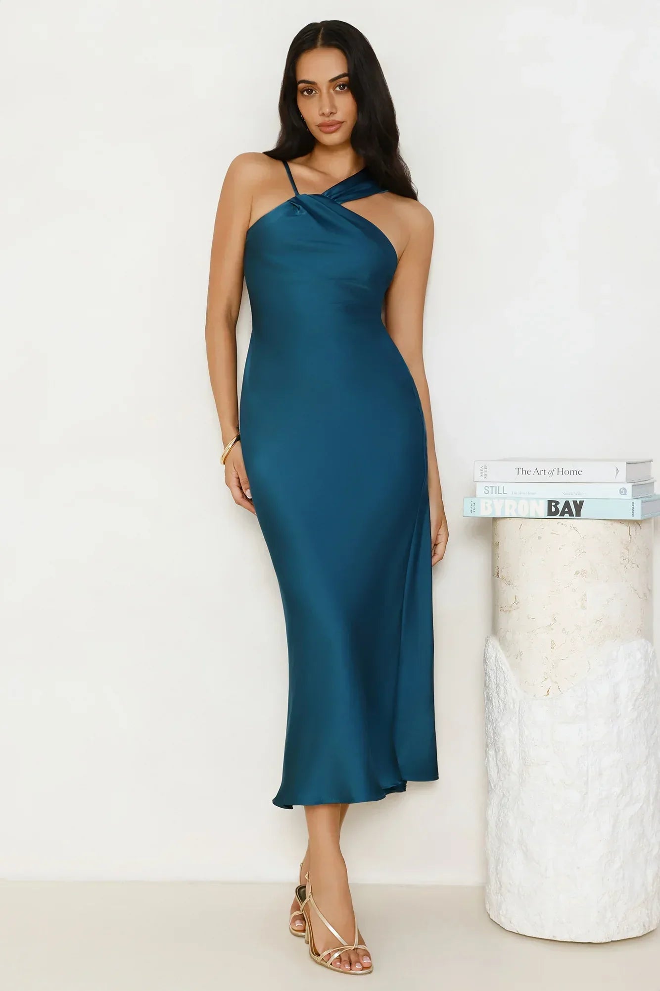 Whispering Palms Satin Midi Dress Teal