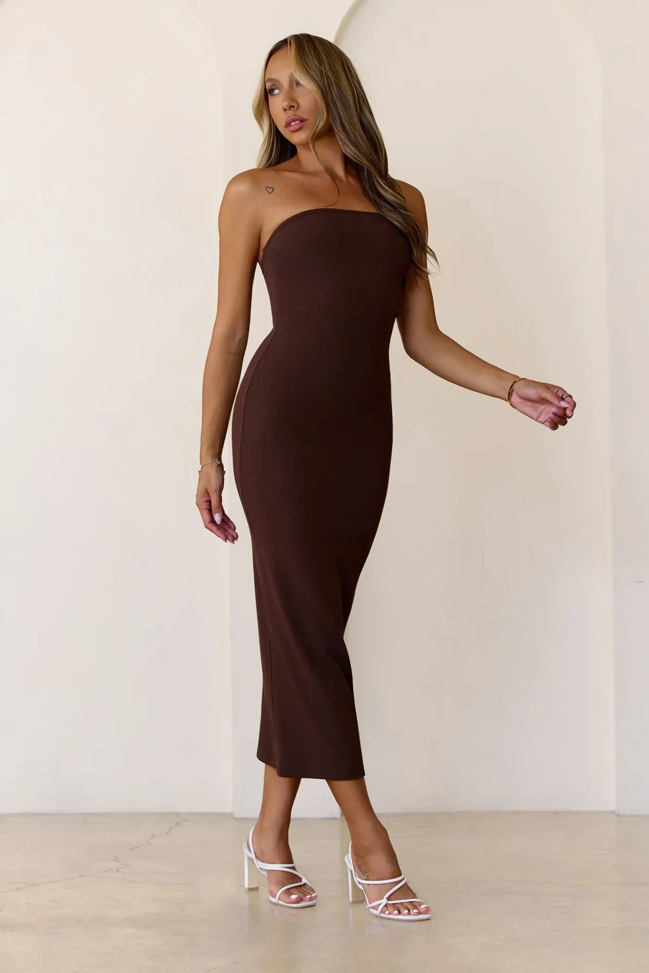 Base Luxe Rib The Ultimate Strapless Midi Dress Chocolate
