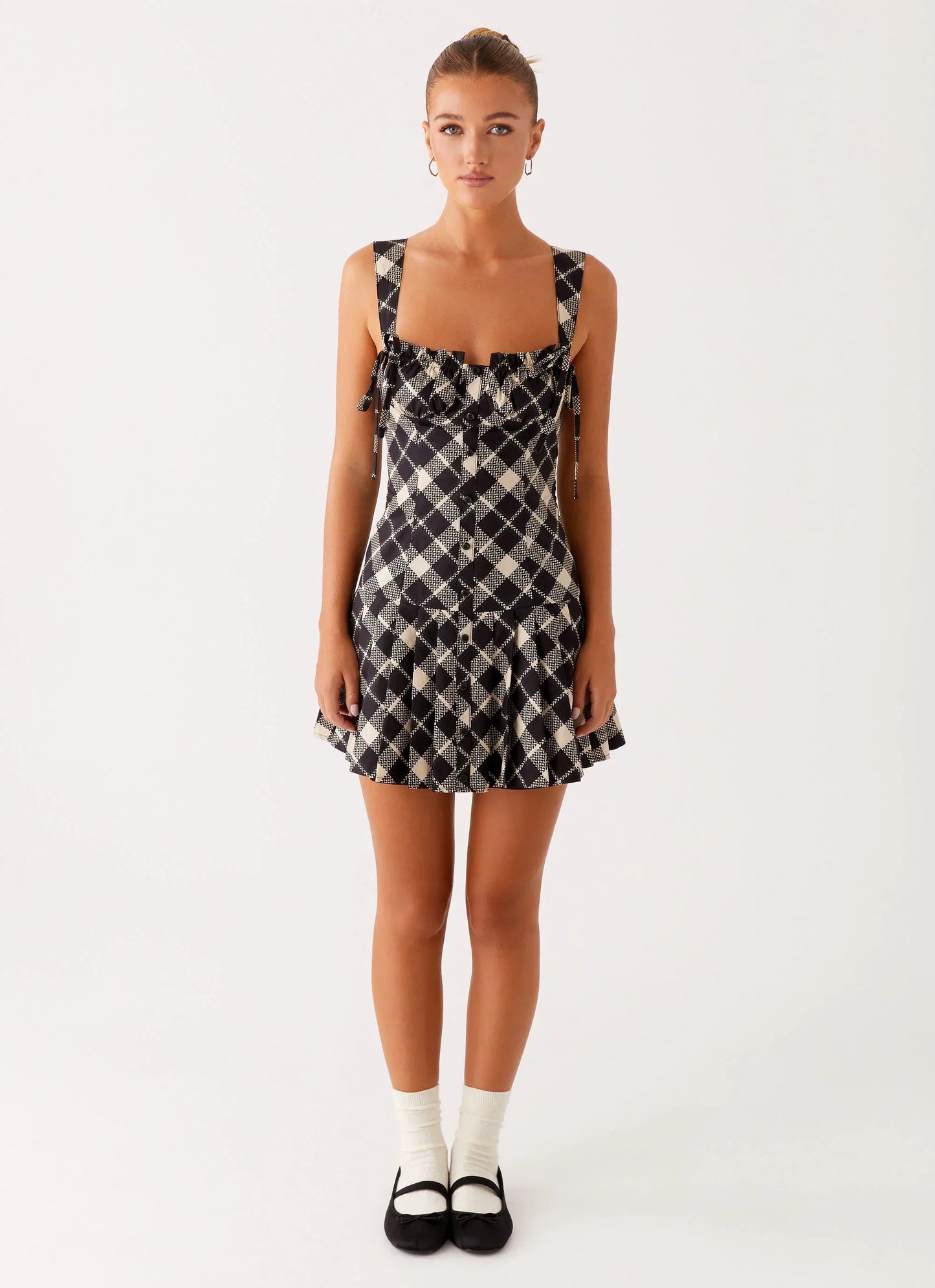 Tuni Mini Dress - Taupe Check