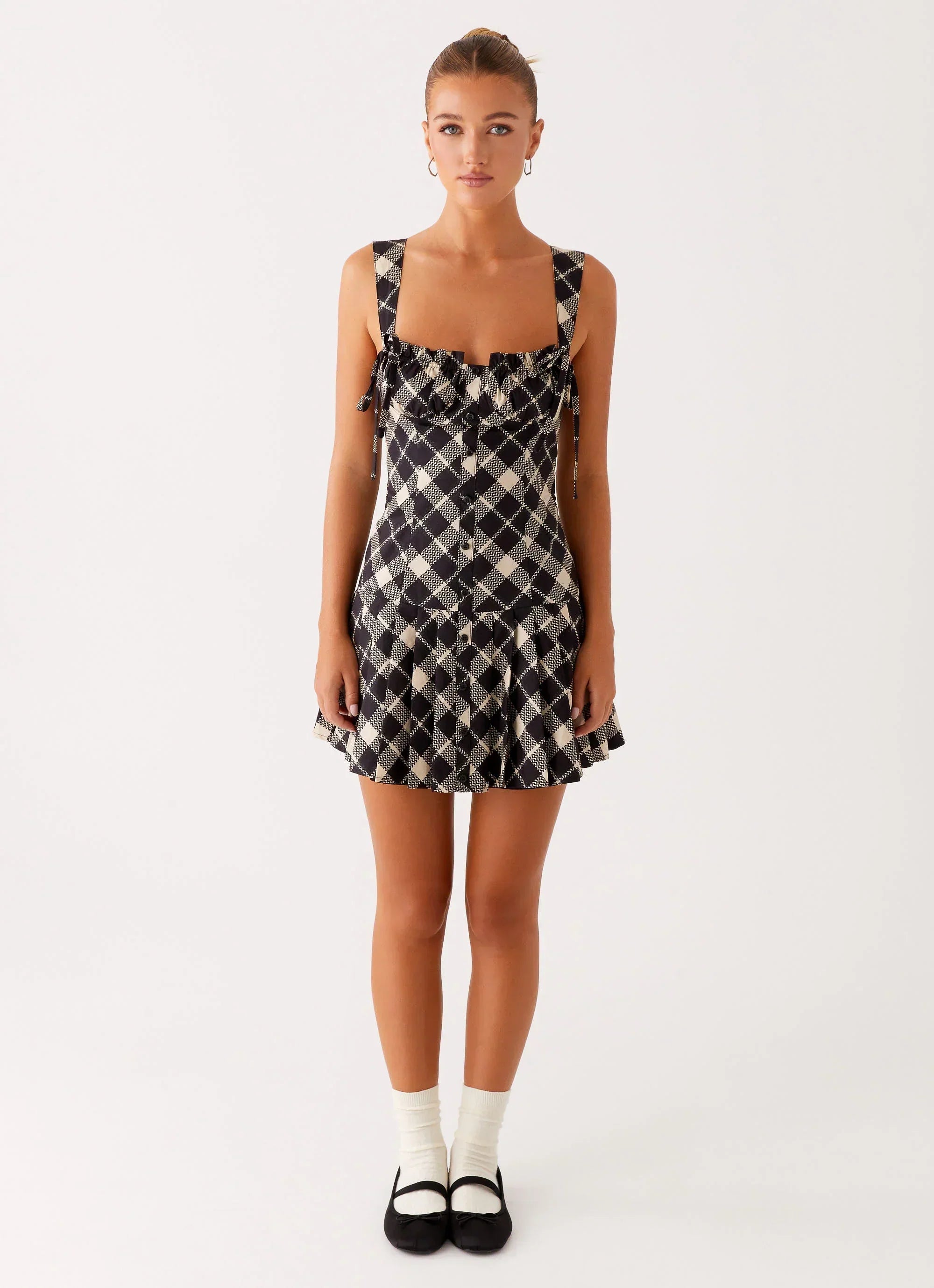 Tuni Mini Dress - Taupe Check