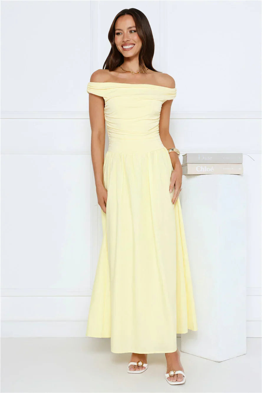 Camellia Charm Off Shoulder Maxi Dress Yellow
