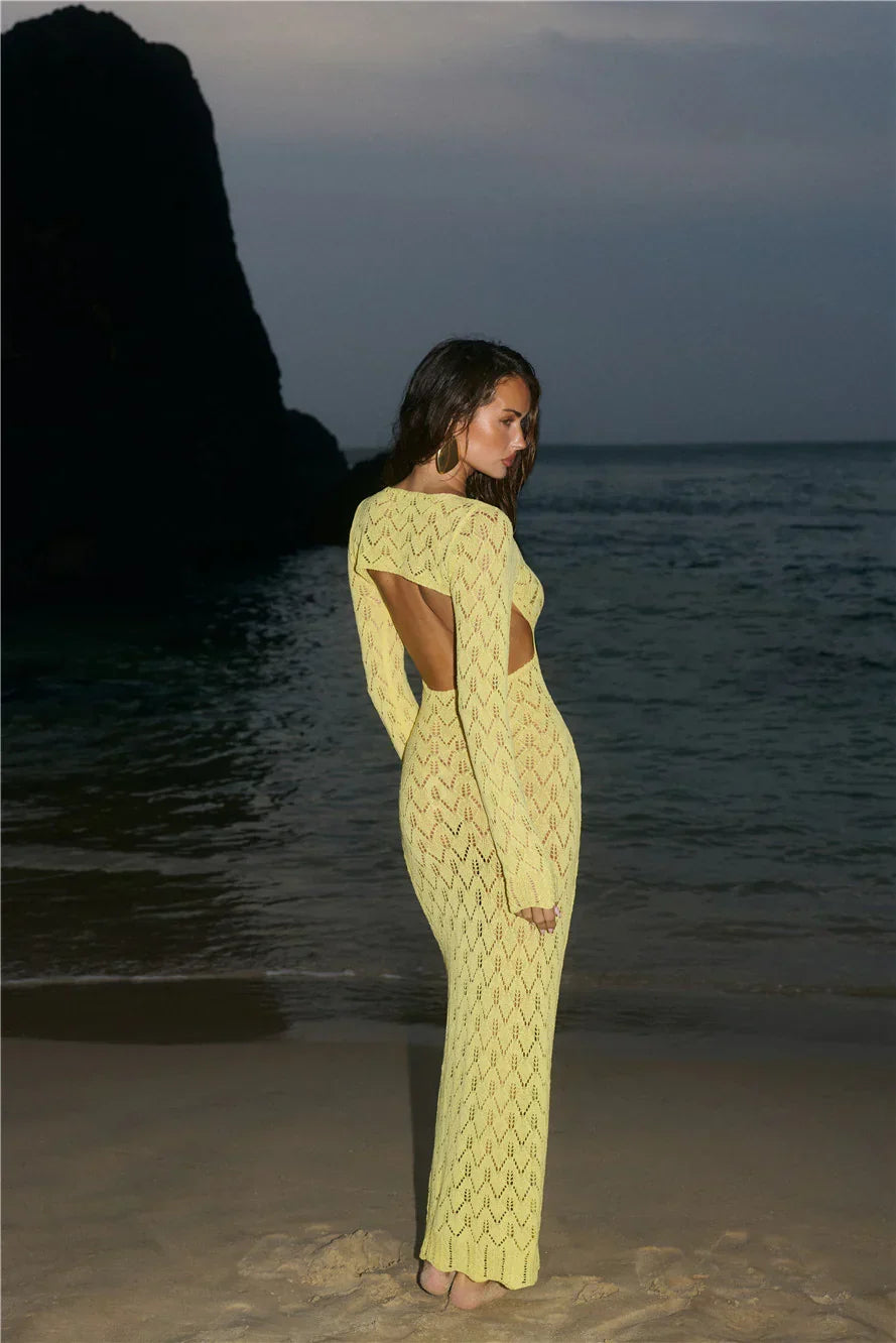 Island Aura Long Sleeve Knit Maxi Dress Yellow