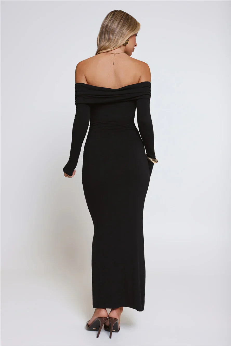 Mind Made Up Off Shoulder Long Sleeve Maxi Dress Black