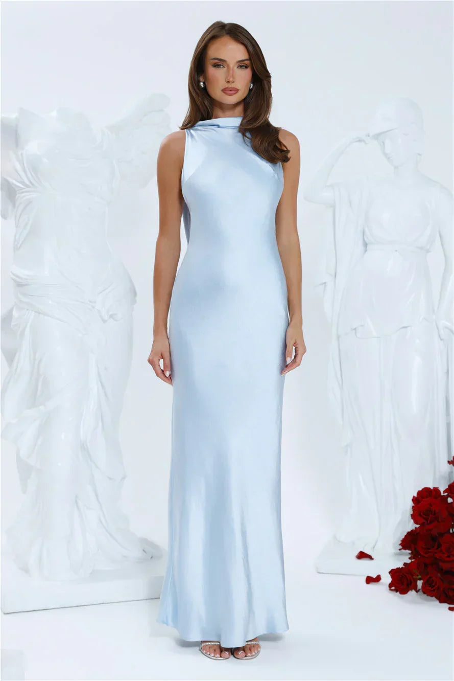 Silken Solstice Satin Maxi Dress Blue