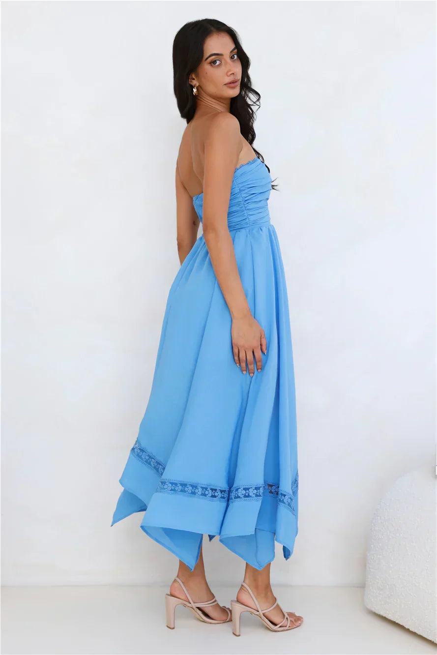 Visit The Moon Strapless Midi Dress Yellow