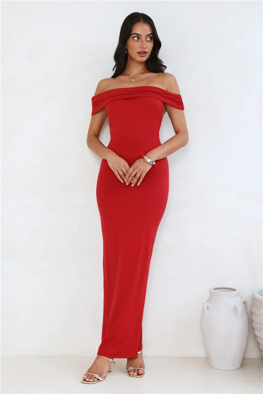 Soft Whispers Off Shoulder Maxi Dress Red