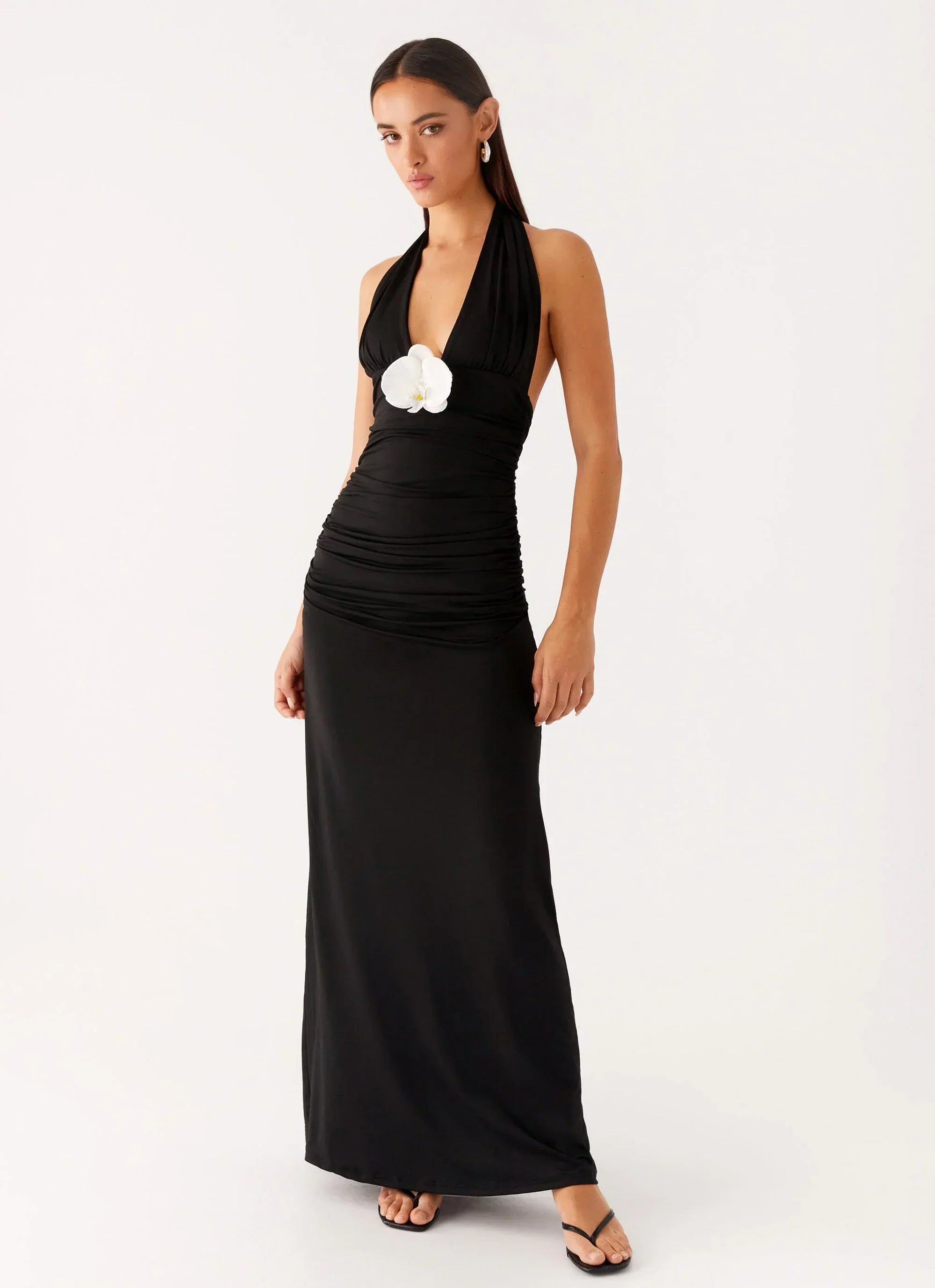 Adalie Halter Neck Midi Dress - Black