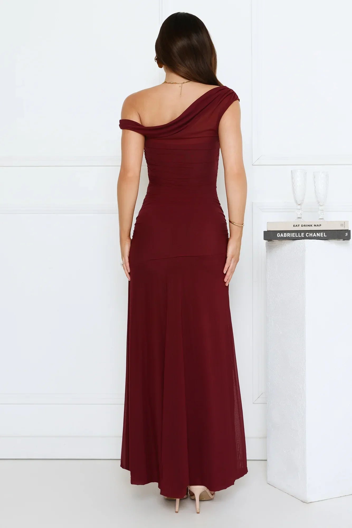 Dusk Noir Off Shoulder Maxi Dress Wine