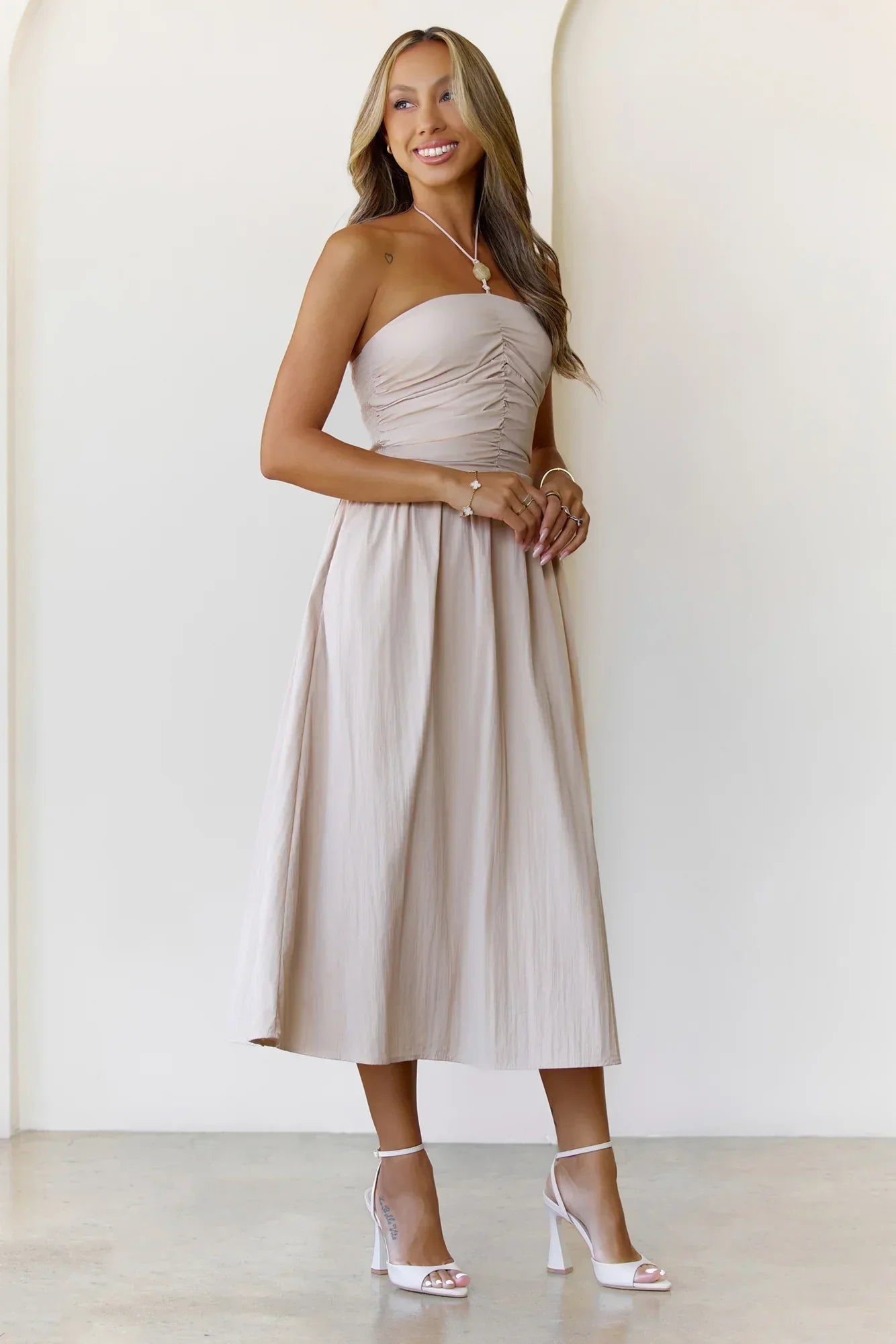 Soft Intentions Halter Mini Dress Beige