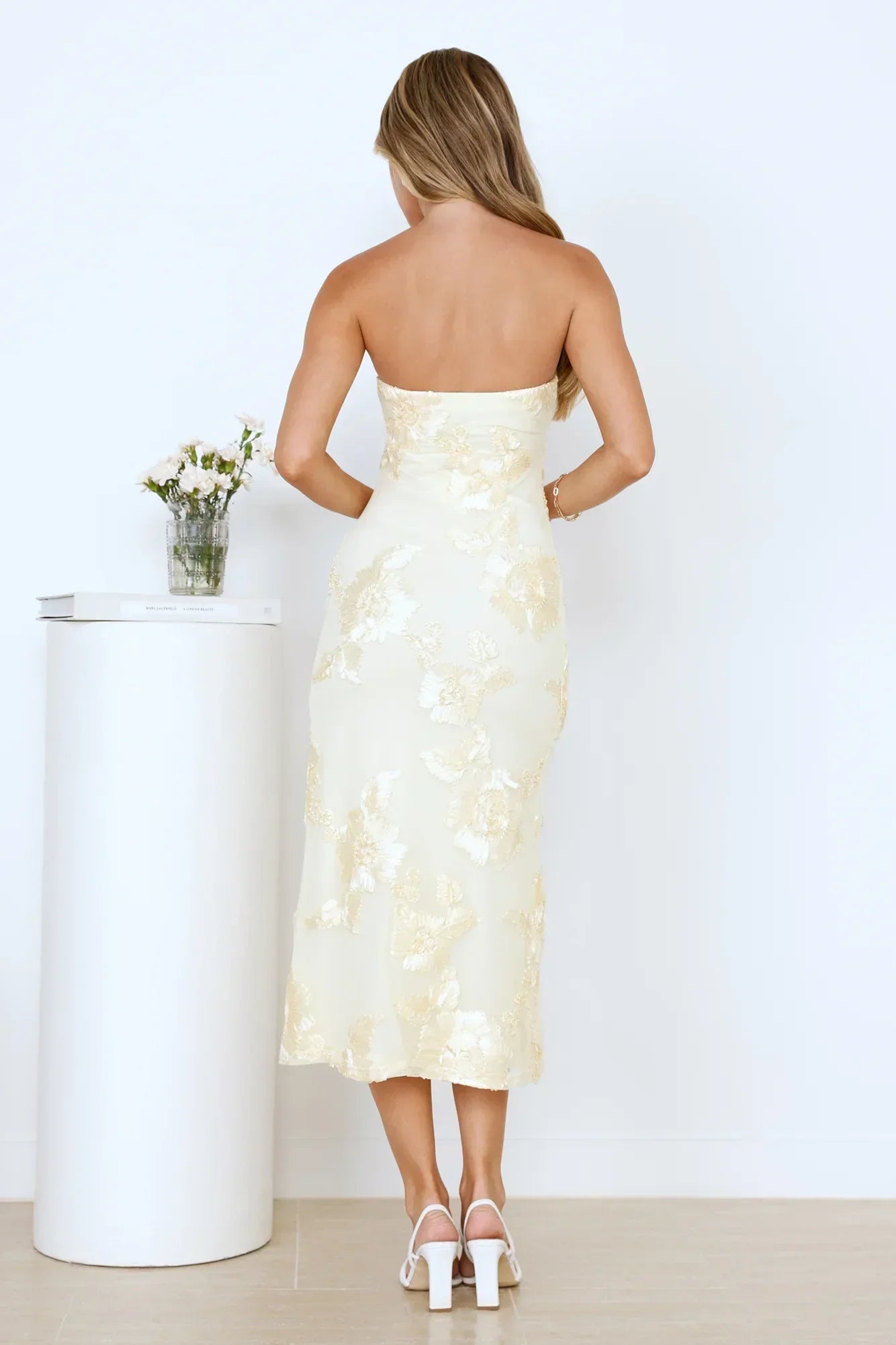 Magic Haze Strapless Mesh Midi Dress Yellow