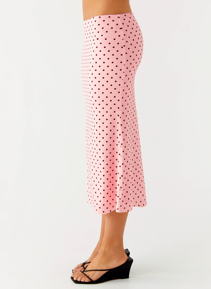 Bahama Low Rise Midi Skirt - Strawberry Dot