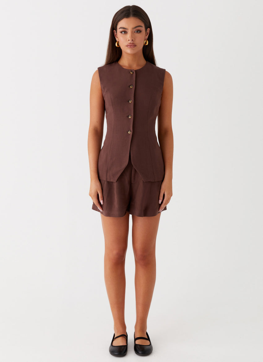 Born For Bordeaux Linen Shorts - Brown